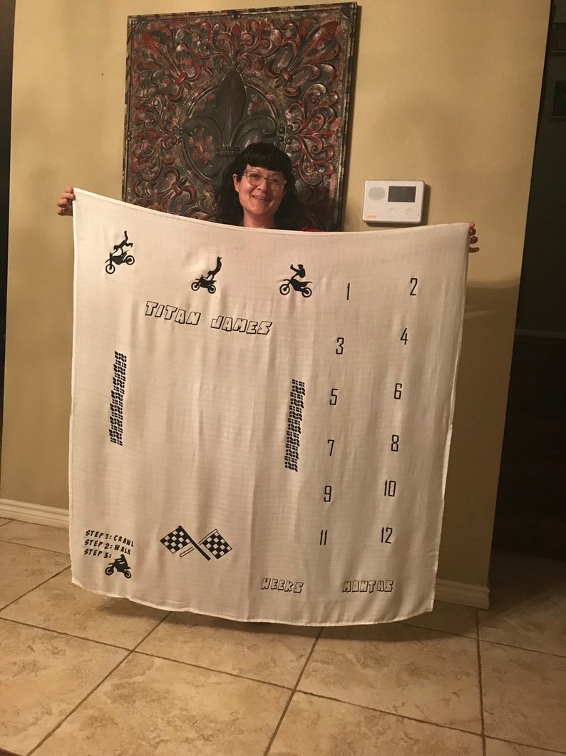 Custom made milestone blanket for baby year month blanket