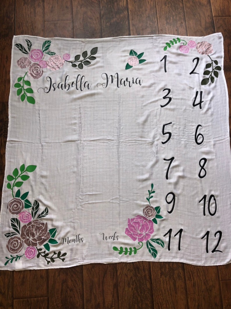 Custom made milestone blanket for baby year month blanket