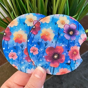Flower Car Coasters, Colorful Car Coasters, Car Accessories, Set of 2 Car Coasters, Poppy Car Coasters, Cup Holder Coasters,