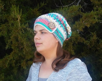 Multi-Color Slouchy Beanie, Womens Slouchy Hat, Slouchy Beanie, Womens Slouchy Hat, Slouchy Winter Hat, Slouch Hat, Crochet Slouchy Hat