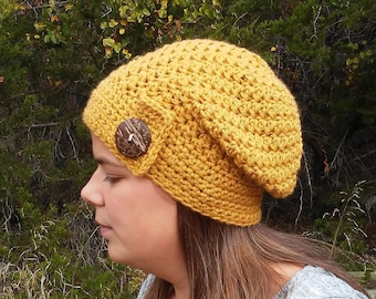 Mustard Slouchy Beanie, Womens Slouchy Hat, Slouchy Beanie, Womens Slouchy Hat, Slouchy Winter Hat, Slouch Hat, Crochet Slouchy Hat