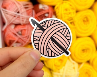 Yarn Ball and Hook Sticker, Crochet Sticker, Laptop Sticker, Water Bottle Sticker, Weatherproof Sticker, Tumbler Sticker, Yarn Sticker