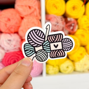 Yarn and Crochet Hook Sticker, Crochet Sticker, Laptop Sticker, Water Bottle Sticker, Weatherproof Sticker, Tumbler Sticker, Yarn Sticker