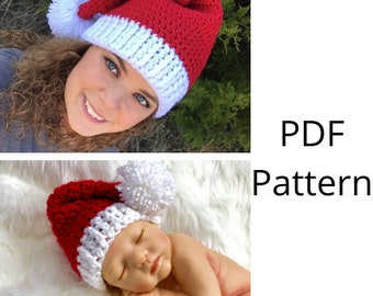 Santa Hat Crochet Pattern, 6 Sizes, Christmas Crochet, Crochet PDF Pattern, Downloadable PDF Pattern, Crochet Pattern,Free Crochet Pattern