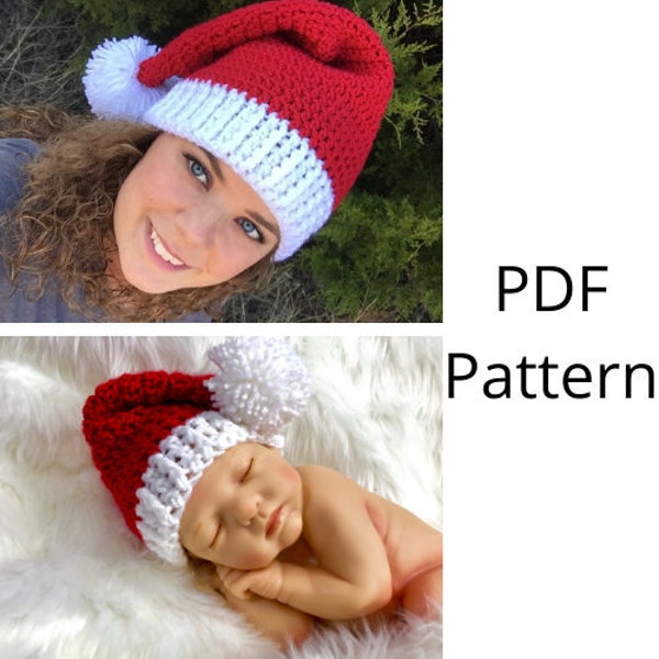 Santa Hat Crochet Pattern, 6 Sizes, Christmas Crochet, Crochet PDF Pattern, Downloadable PDF Pattern, Crochet Pattern,Free Crochet Pattern