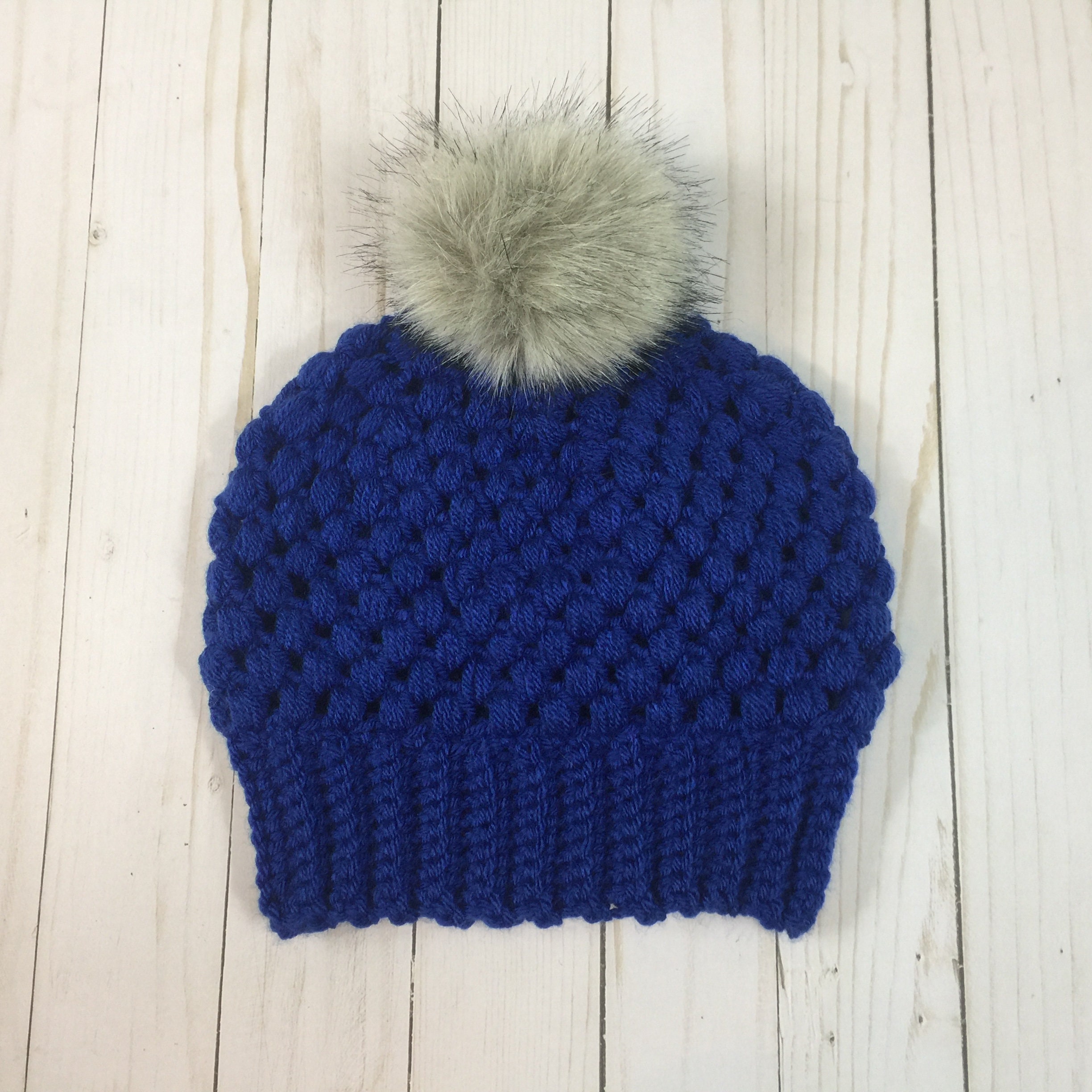 Royal Blue Beanie Womens Pom Pom Hat 