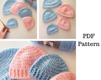 Ribbed Brim Baby Hat Crochet Pattern, Baby Hat Crochet Pattern, Baby Hat in 5 Sizes Pattern, Downloadable PDF Pattern, Crochet Hat Pattern