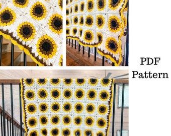 Sunflower Granny Square Blanket Crochet Pattern, Blanket Crochet Pattern, Downloadable PDF Pattern, Free Crochet Pattern, Granny Squares