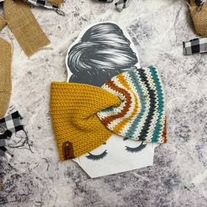 2 Tone Headband, Autumn Stripe Knit Ear Warmer, Twisted Headband, Knot Ear Warmer, Messy Bun Headband, Winter Accessories, Gift for Her