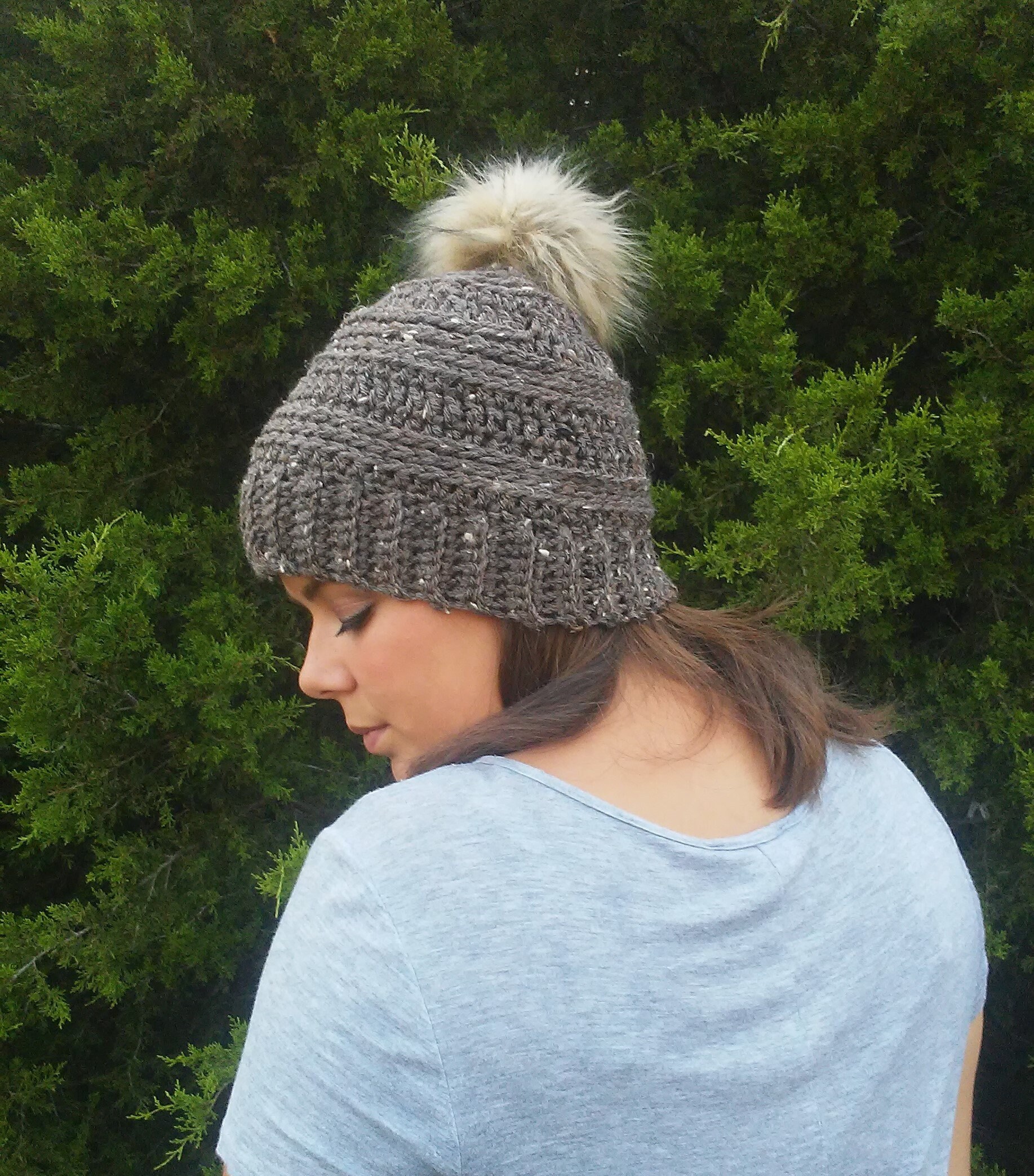 Womens Brown Fur Pom Pom Hat Pom Pom 