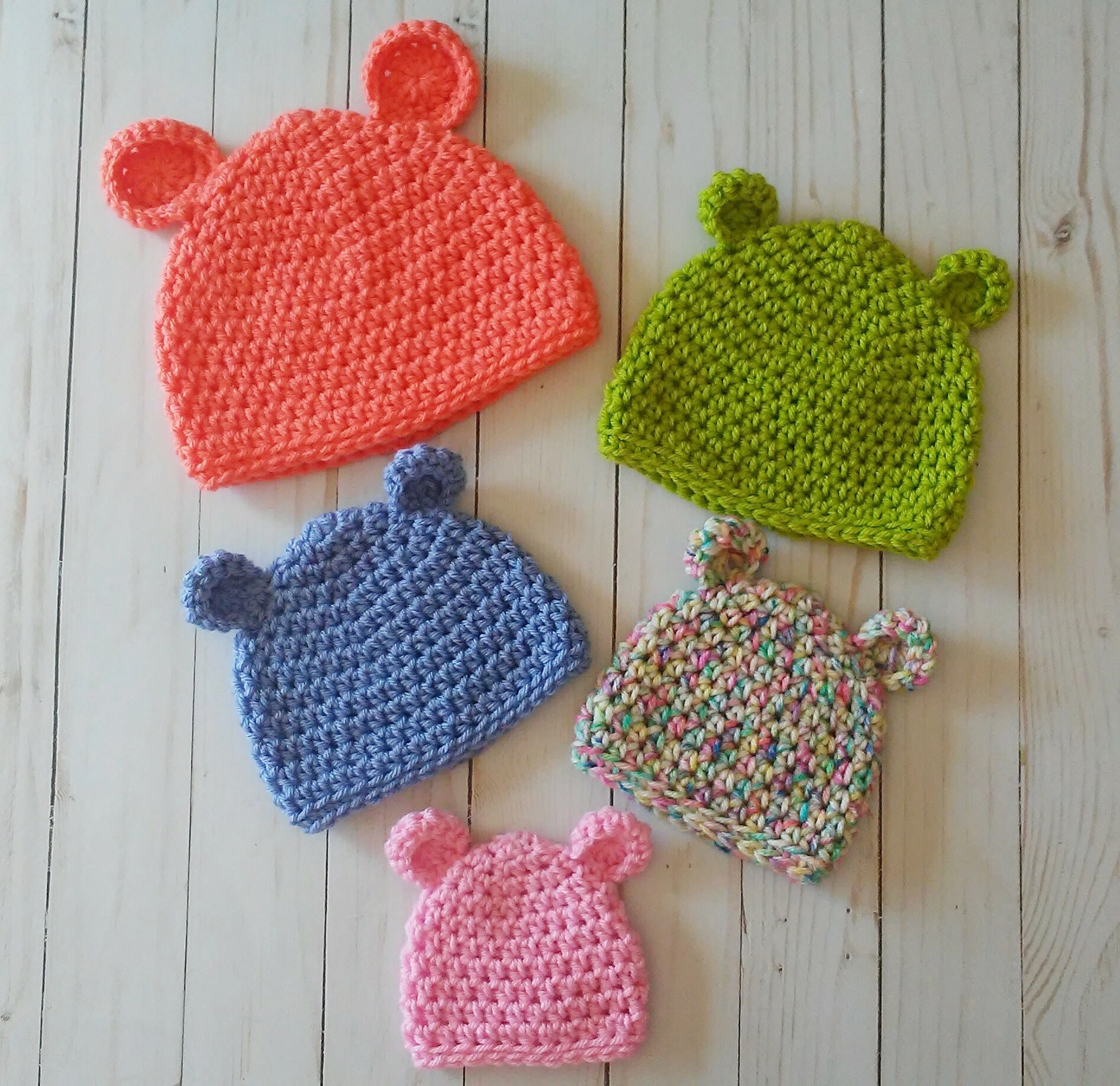 Chapeau Bébé Ours En Peluche – Crochet Main – Gris/blanc/rose – 0-3 Mois