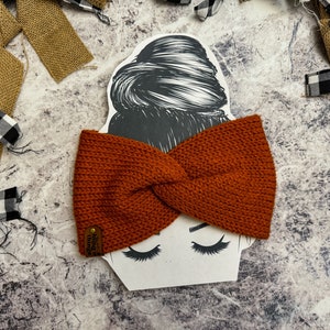 Burnt Orange Ear Warmer, Twisted Headband, Knot Ear Warmer, Messy Bun Headband, Knit Turban, Winter Accessories, Womens Ear Warmer