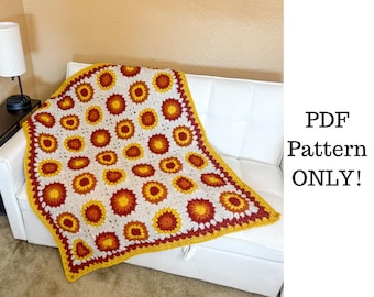 Autumn Sunburst Granny Square Blanket Crochet Pattern, Granny Square Crochet Blanket, Crochet PDF Pattern, Blanket Crochet Pattern