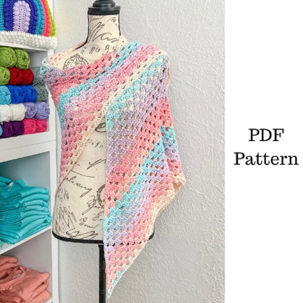 Easy Granny Triangle Shawl Crochet Pattern, Triangle Shawl Pattern, Shawl Crochet PDF Pattern, Downloadable PDF Pattern,Free Crochet Pattern