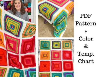 Moss Stitch Square Temperature Blanket Crochet Pattern & Color Chart, PDF Color Chart, Downloadable PDF Pattern, Crochet Pattern, Blanket