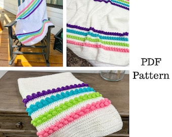 Striped Bobble Baby Blanket Crochet Pattern, Bobble Stitch Blanket, Crochet PDF Pattern, Blanket Crochet Pattern, Downloadable PDF Pattern