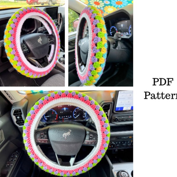 Granny Stripe Steering Wheel Cover Crochet Pattern, Steering Wheel Cover Pattern, Crochet PDF Pattern, Downloadable PDF Pattern