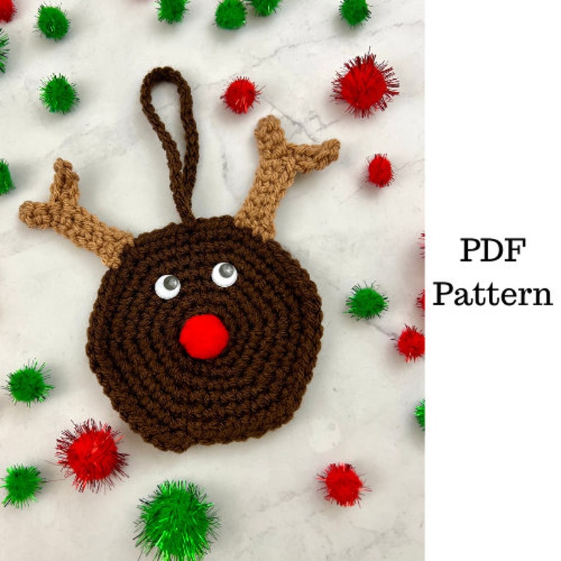 Rudolph Ornament Crochet Pattern, Crochet PDF Pattern, Christmas Crochet Pattern, Downloadable PDF Pattern, Free Crochet Pattern image 1