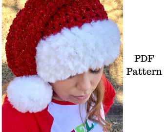 Santa Claus Hat Crochet Pattern, Christmas Crochet PDF Pattern, Adult Santa Hat Pattern, Downloadable PDF Pattern, Free Crochet Pattern