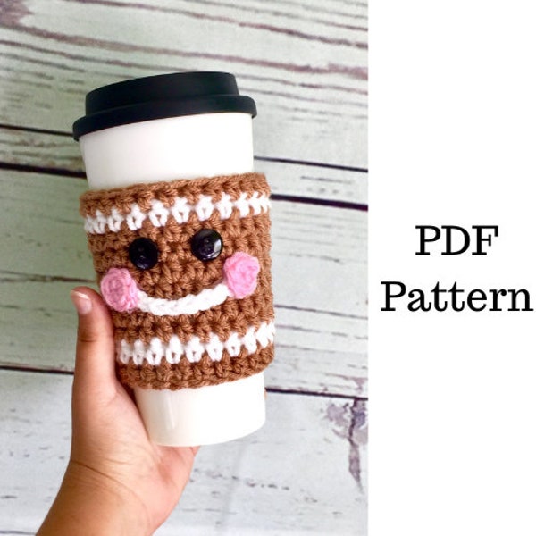 Gingerbread Man Cup Cozy Crochet Pattern, Crochet PDF Pattern, Christmas Cup Cozy Pattern, Downloadable PDF Pattern, Free Crochet Pattern