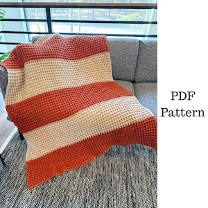 Easy Waffle Stitch Throw Blanket Crochet Pattern, Crochet PDF Pattern, Blanket Crochet Pattern, Downloadable PDF Pattern, Free Pattern image 1