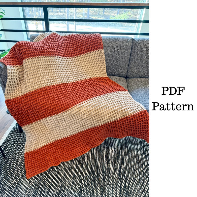 Easy Waffle Stitch Throw Blanket Crochet Pattern, Crochet PDF Pattern, Blanket Crochet Pattern, Downloadable PDF Pattern, Free Pattern image 1