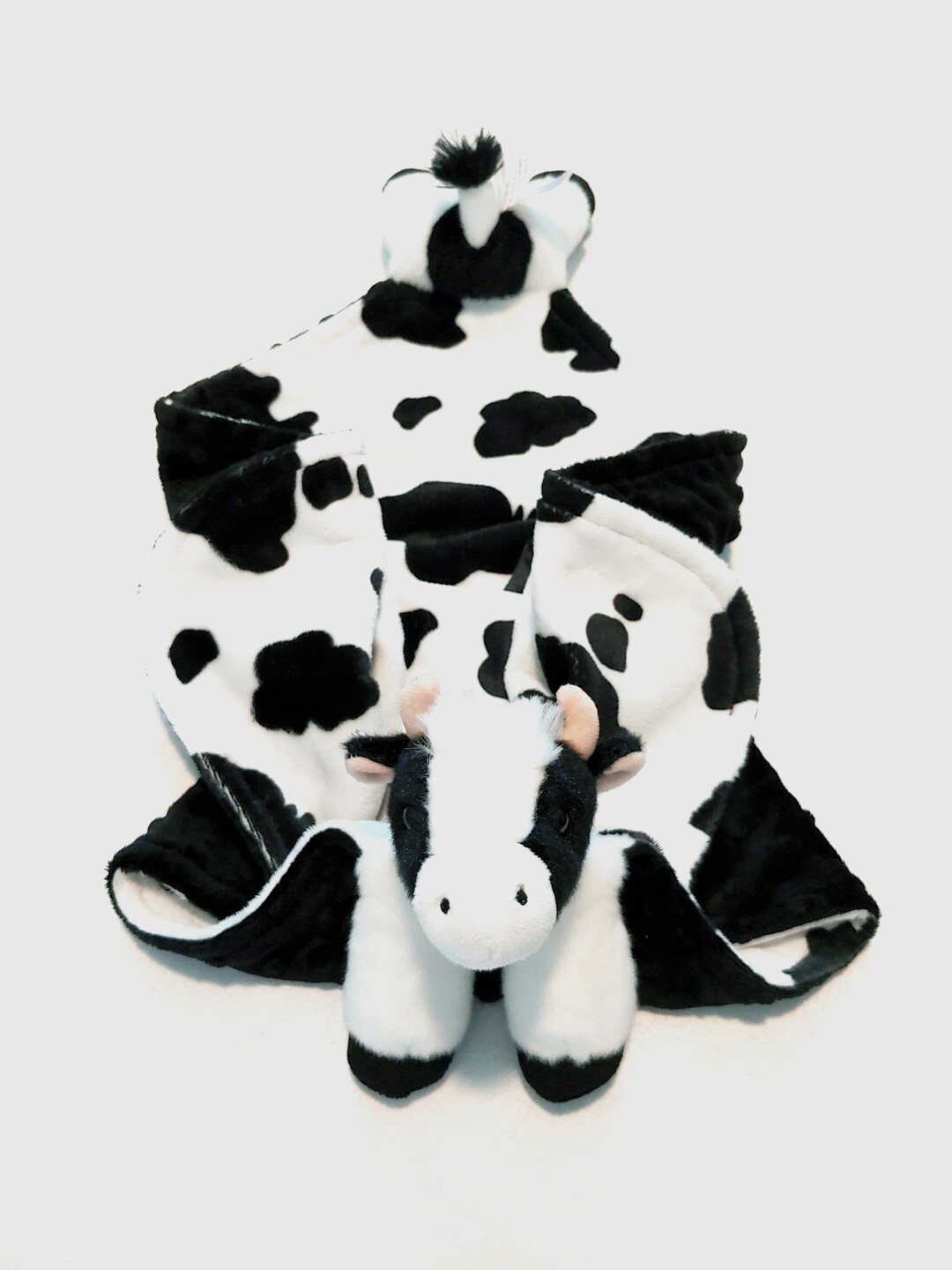Cow Minky Blanket Baby Animal Blanket Snuggle Blanket Lovey 18x18 Black