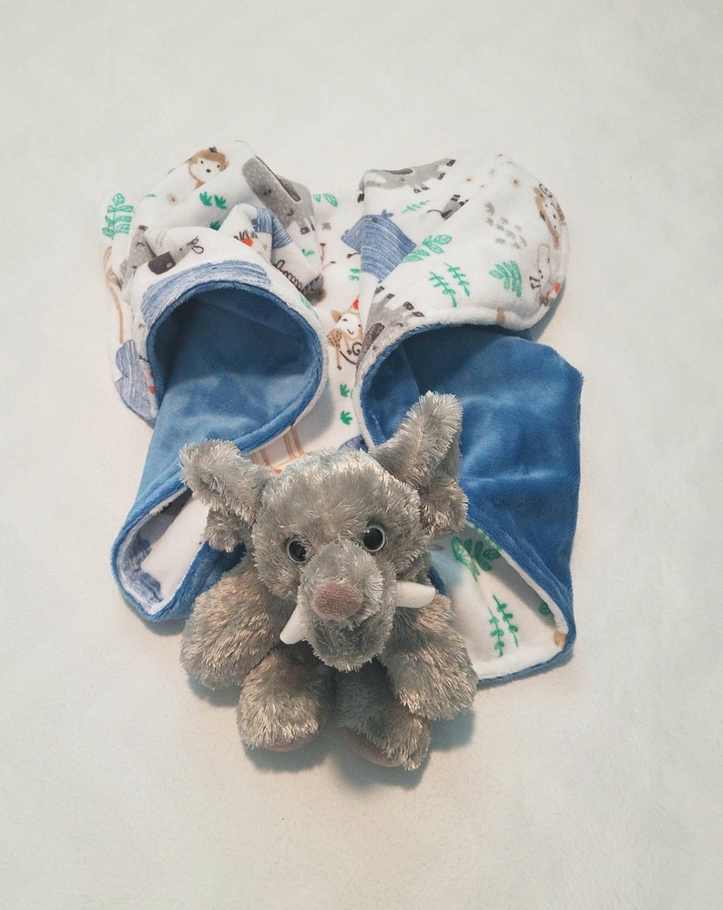Elephant minky baby blanket animal blanket snuggle blanket lovey 24x24 jungle animal print bluebell solid