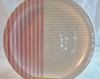Churchill Pink Dots and Stripes Dinner Plate