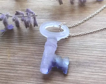 Glass key pendant necklace. Wearable art for a Fairy Tale gift.
