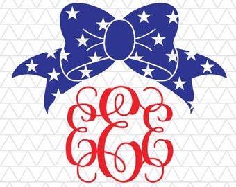 Star Bow SVG, Bow svg, Bow Monogram SVG, 4th of July Bow, Girly svg, Bow Monogram Svg, Bow Svg, Fourth of July SVG, 4th of July Monogram