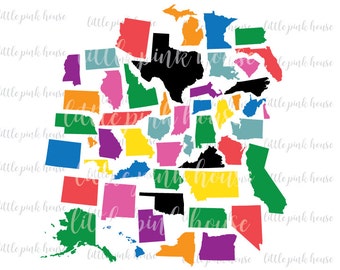 50 States Svg, United States Svg, USA Svg, States Cutting Files, States Outline Svg, State Cut Files, State SVG, digital cut file, svg, dxf