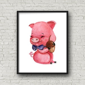 Pig Printable Wall Art, Nursery Decor, Nursery Art, Nursery Prints, Gender Neutral, Baby Shower Gift, Animal Wall Art, Barnyard Animal Print