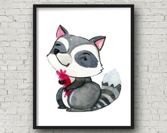 Raccoon Printable Wall Art, Nursery Decor, Nursery Art, Nursery Prints, Gender Neutral, Baby Shower Gift, Animal Wall Art, Animal Prints