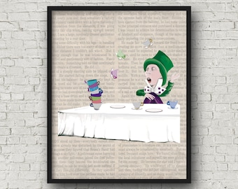 Alice in Wonderland Printable Wall Art, We’re All Mad Here, Mad Hatter, Tea Time, White Rabbit, Tim Burton, Bedroom Decor, Digital File
