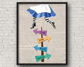 Alice in Wonderland Printable Wall Art, We’re All Mad Here, White Rabbit, Mad Hatter, Cheshire Cat, Tim Burton, Bedroom Decor, Digital File