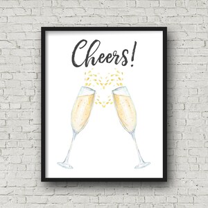 Cheers, Printable Wall Art, Champagne Toast, Celebration