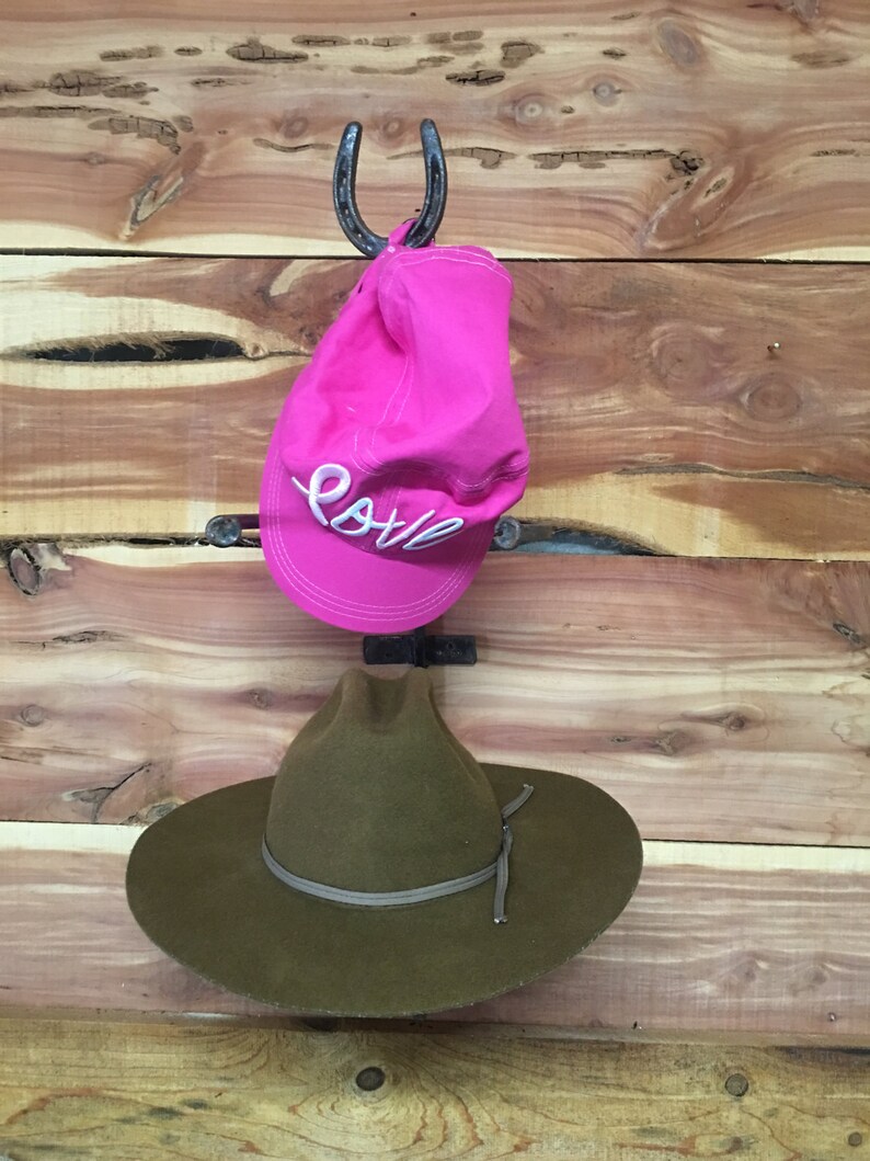 Hat Rack Iron Horseshoe Wrought Iron Decor Man Cave Cowboy Etsy