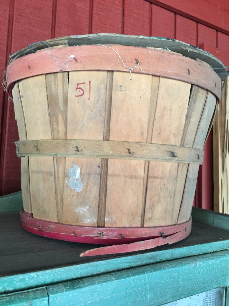 Vintage Wood Slate Bushel Bucket Fruit Basket Farmhouse Etsy