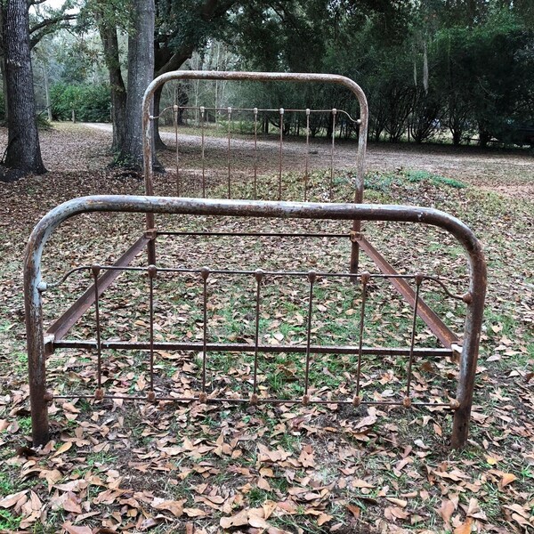 Antique Cast Iron Bed, Full Size, Farmhouse, Rustic Decor