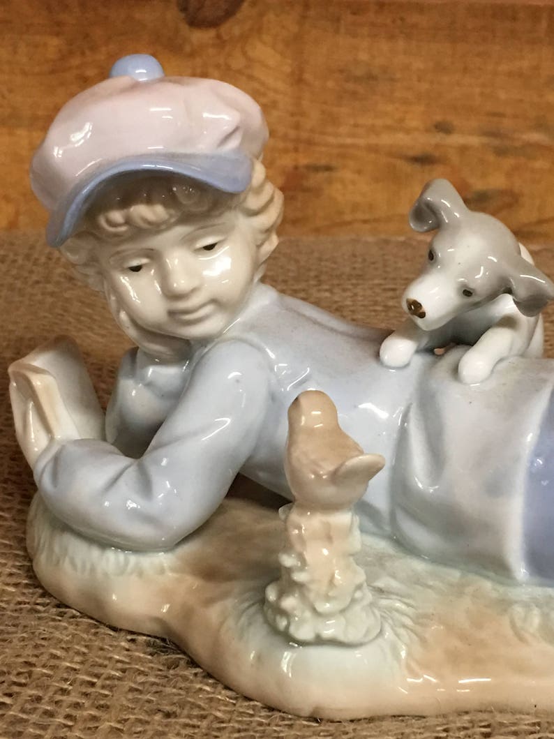 Paul Sebastian Figurine Boy Reading to His Dog Collectibles Etsy
