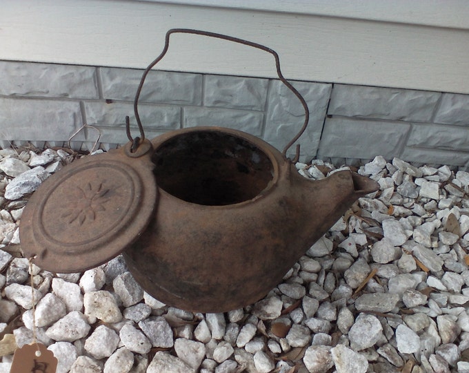 Antique Cast Iron Kettle Antique Wrought Iron Kettle Flower Etsy