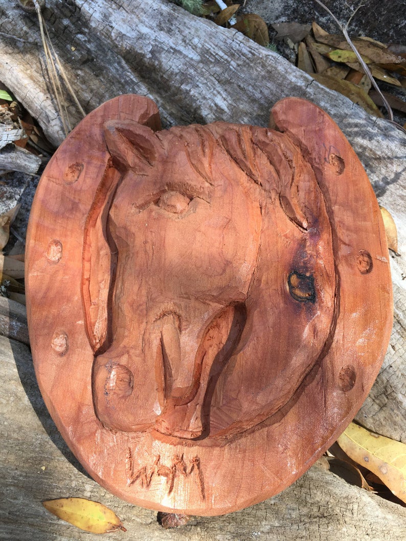 Horseshoe Good Luck Wall Hanging Wood Carving Farmhouse Etsy