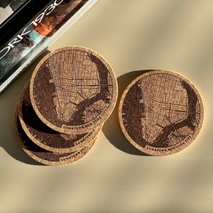 Downtown NYC New York City map coasters engraved cork set of 4 image 3