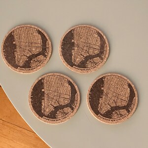 Downtown NYC New York City map coasters engraved cork set of 4 image 4