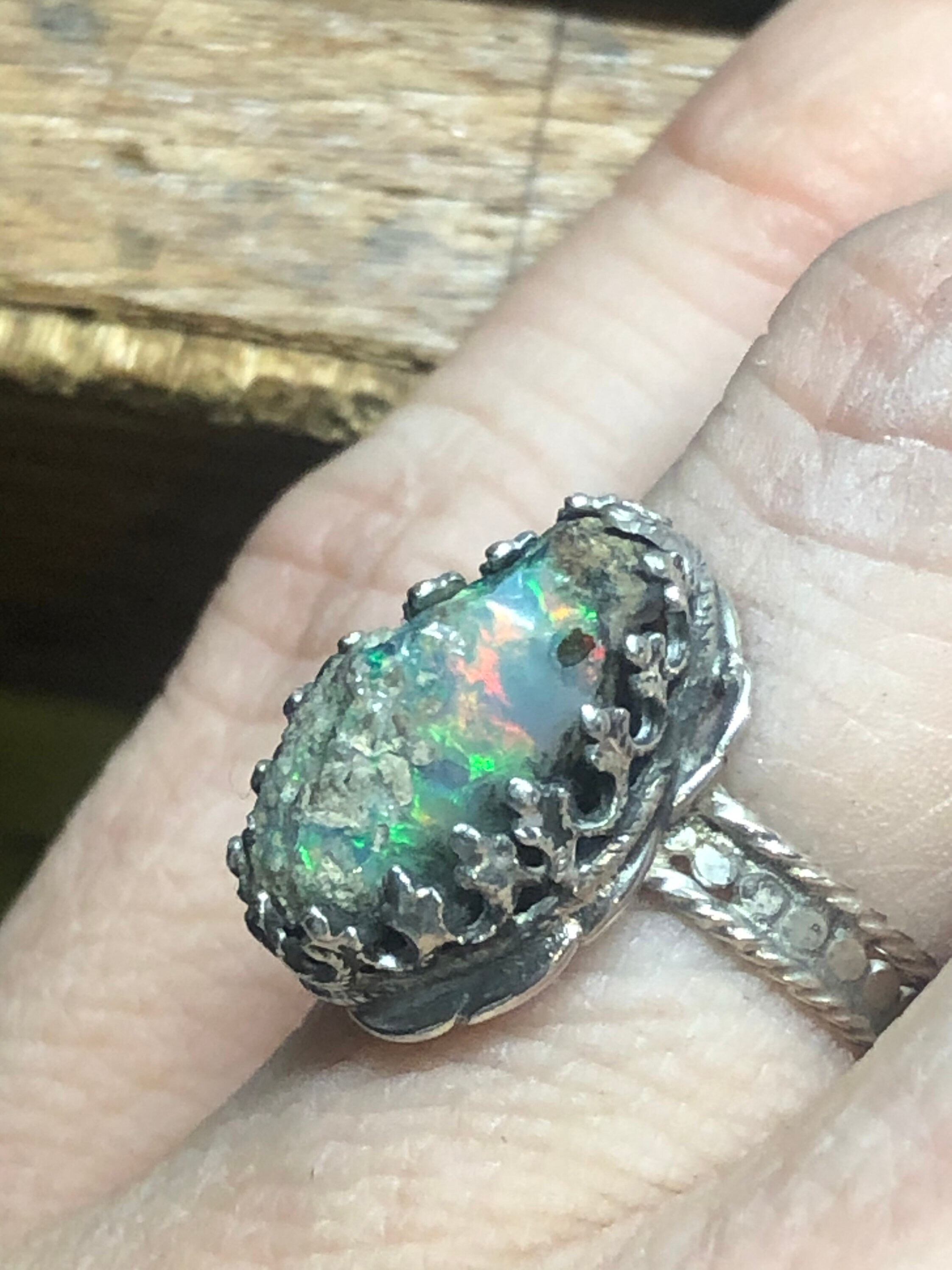 Huge raw Australian opal ring with tons of fire | Etsy