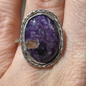 Charoite and sterling silver ring