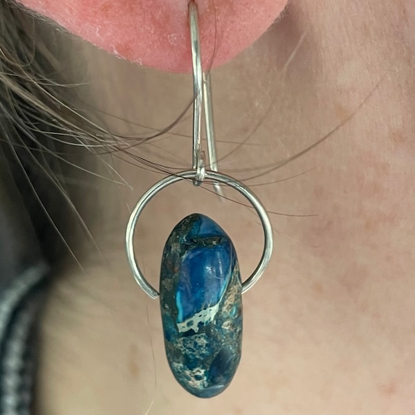 Blue ocean jasper and sterling silver earrings