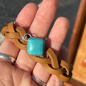 Turquoise, leather and sterling silver bracelet