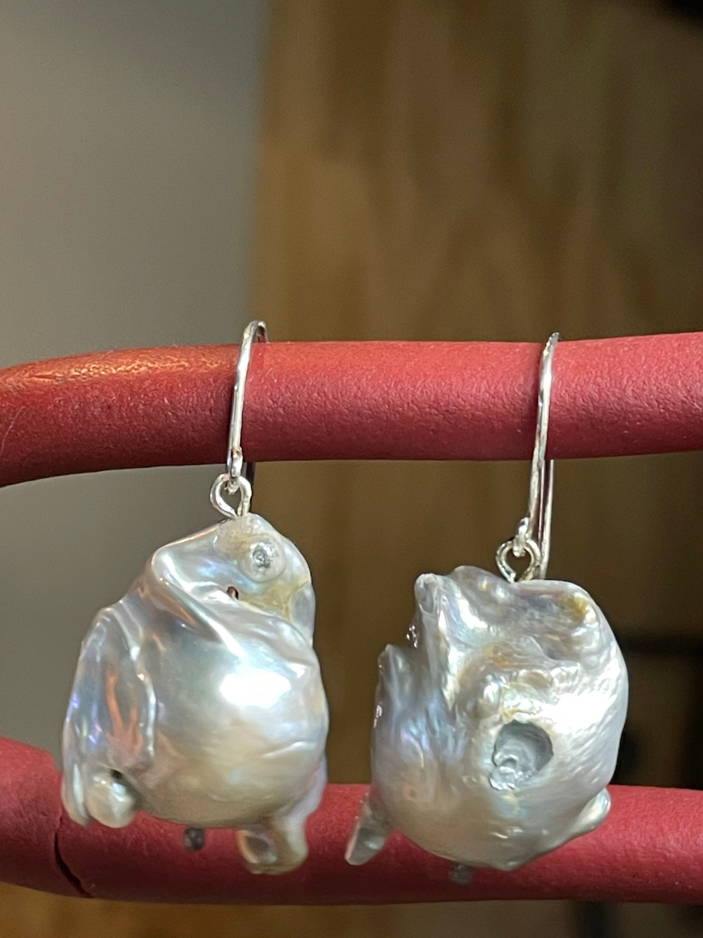 HUGE Silver Tahitian Baroque Pearl Earrings - Etsy